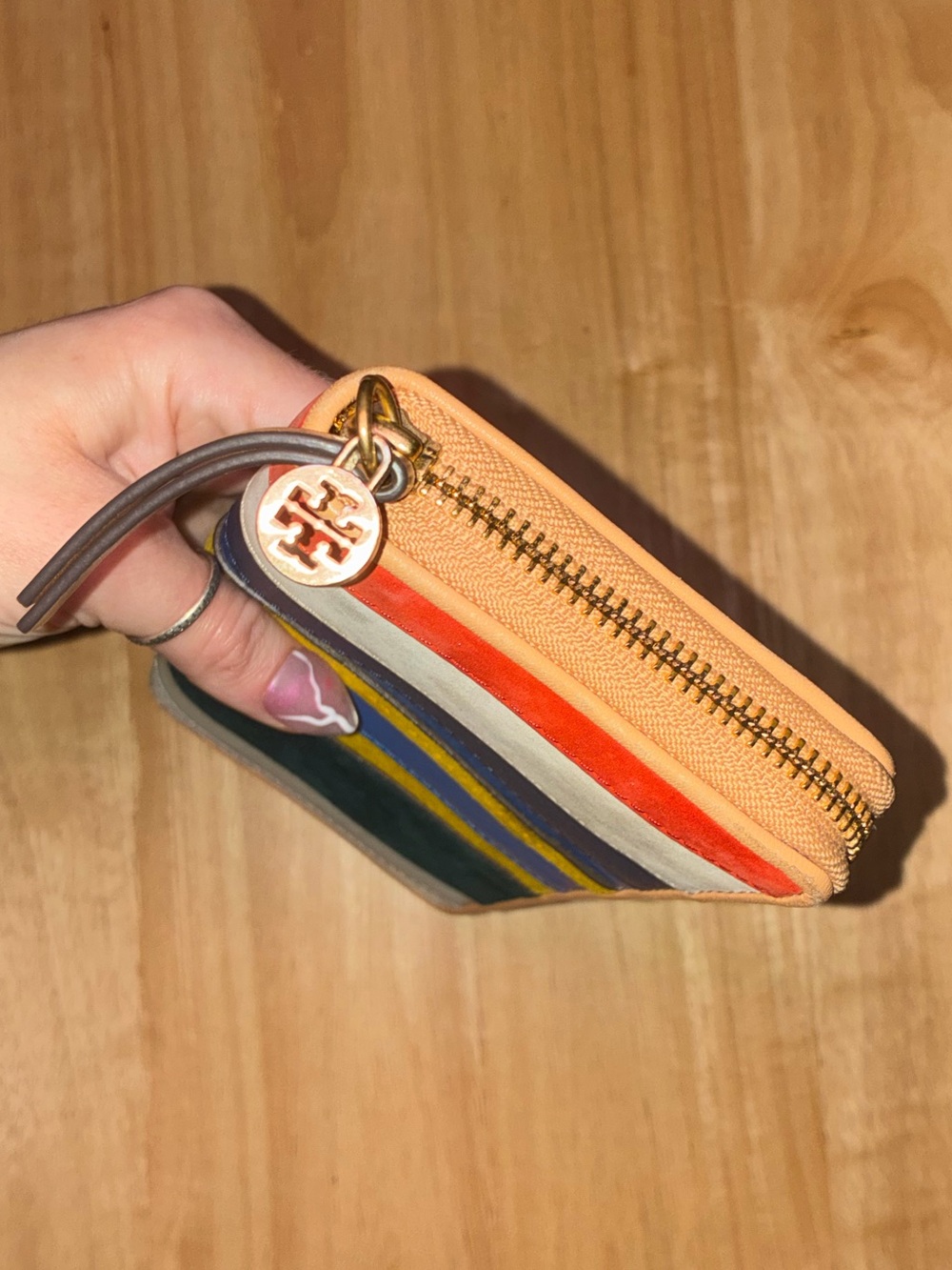Tory Burch Multicolor Striped Zip Wallet with Gold Logo Charm - Picture 4 of 11